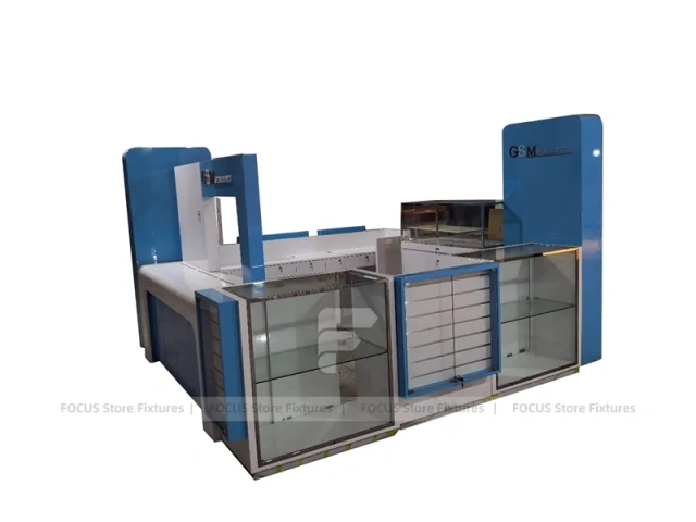 Blue White Glass Mobile Kiosk Counter