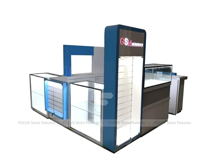 Blue White Glass Mobile Kiosk Counter