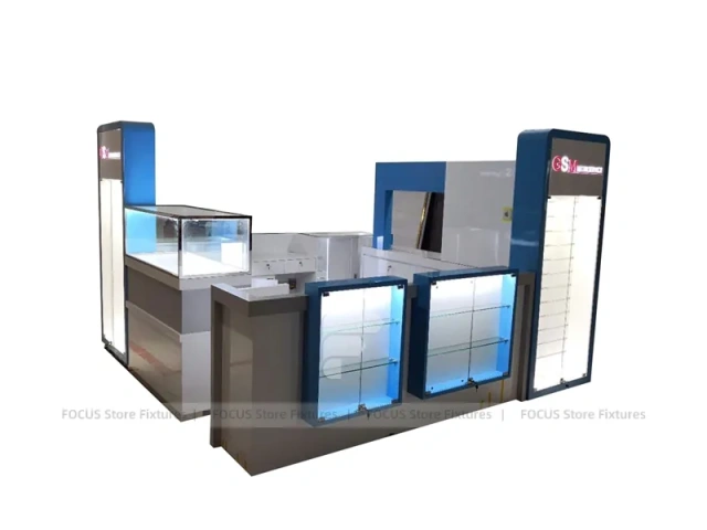 Blue White Glass Mobile Kiosk Counter