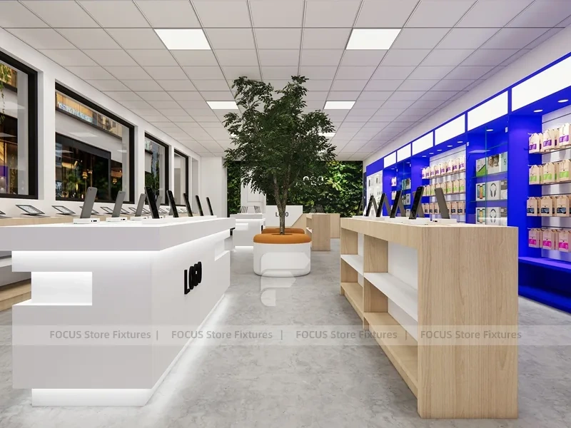 Blue White Mobile Phone Service Counter Store