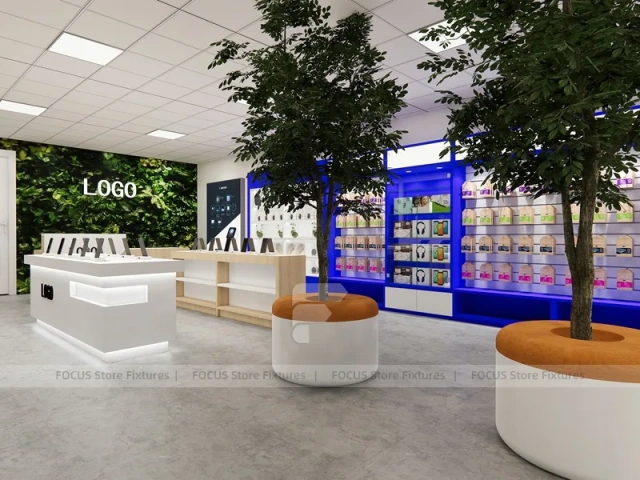 Blue White Mobile Phone Service Counter Store