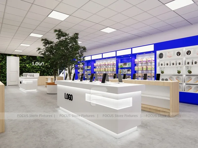 Blue White Mobile Phone Service Counter Store
