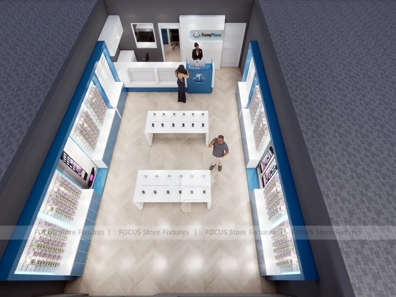 Blue White Mobile Phone Store Floor Plan