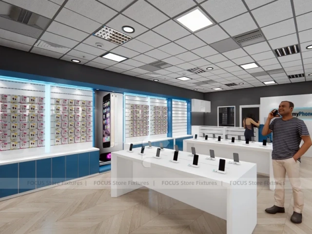 Blue White Mobile Phone Store Floor Plan