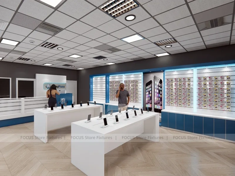 Blue White Mobile Phone Store Floor Plan