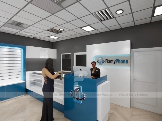 Blue White Mobile Phone Store Floor Plan