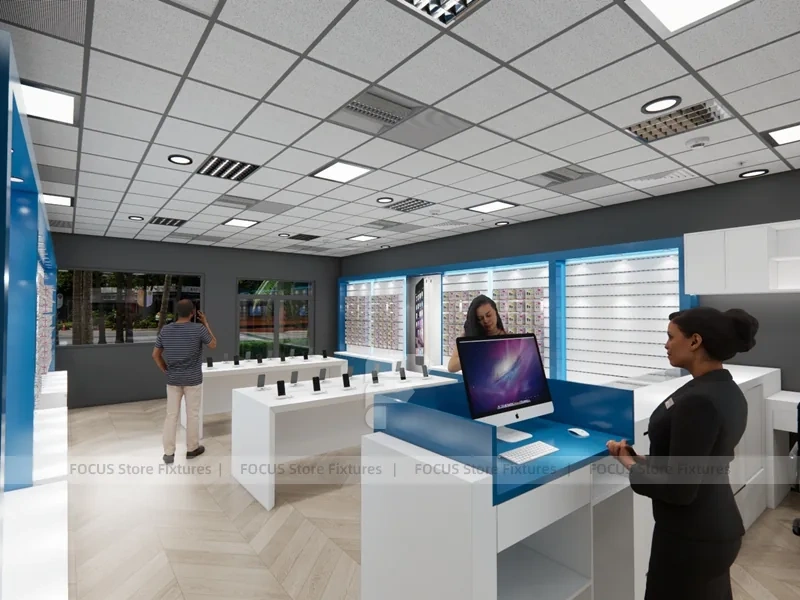 Blue White Mobile Phone Store Floor Plan