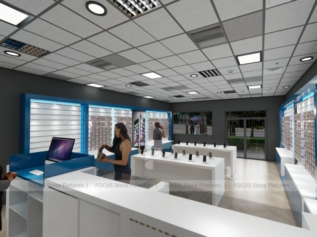 Blue White Mobile Phone Store Floor Plan