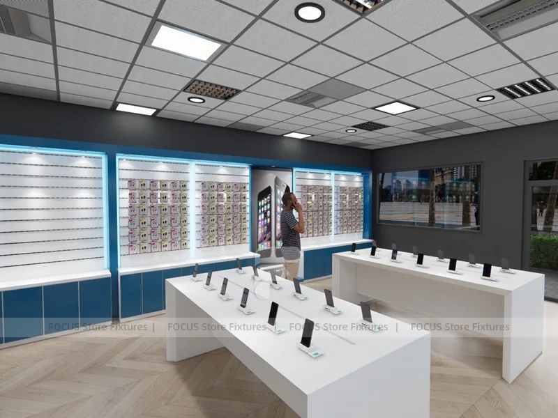 Blue White Mobile Phone Store Floor Plan