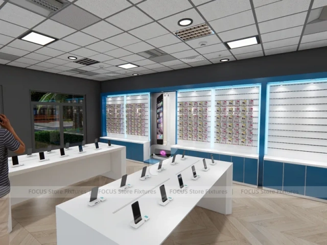 Blue White Mobile Phone Store Floor Plan