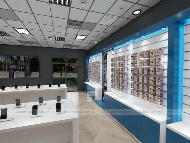 Blue White Mobile Phone Store Floor Plan