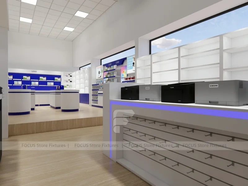 Blue White Mobile Phone Store Interior