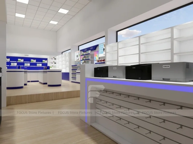 Blue White Mobile Phone Store Interior