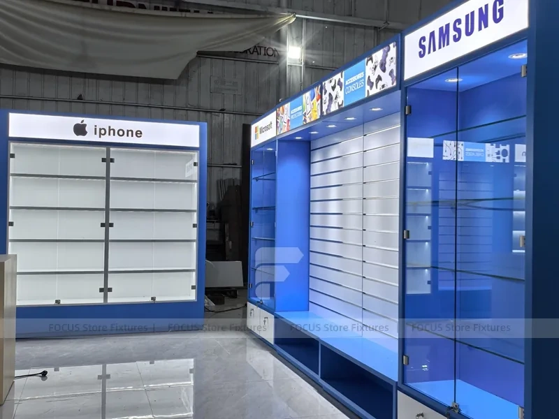 Blue White Mobile Phone Store Interior Design 2