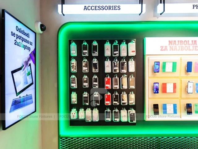 Blue White Mobile Phone Wall Fixture Store