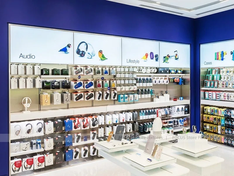 Blue White Mobile Phone Wall Fixture Store
