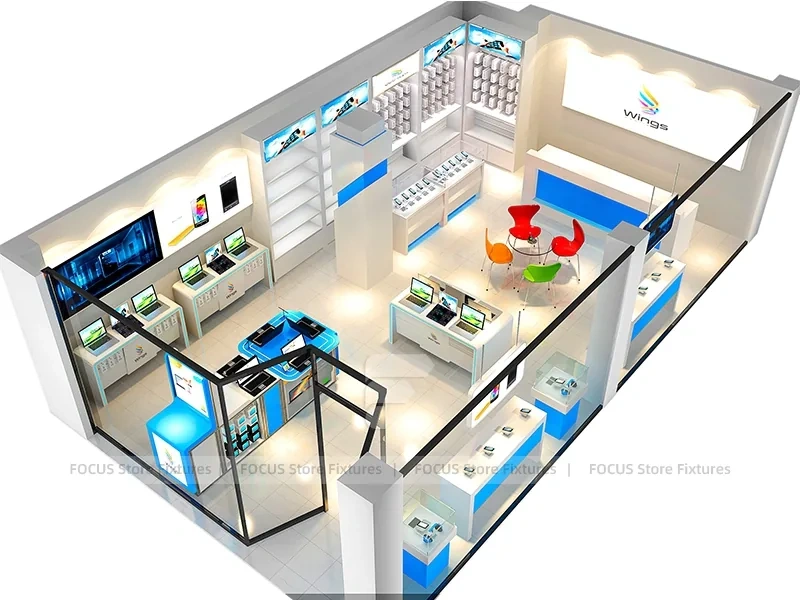 Blue White Mobile Phone Wall Fixture Store