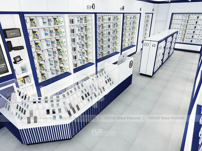 Blue White Mobile Phone Wall Shelving System