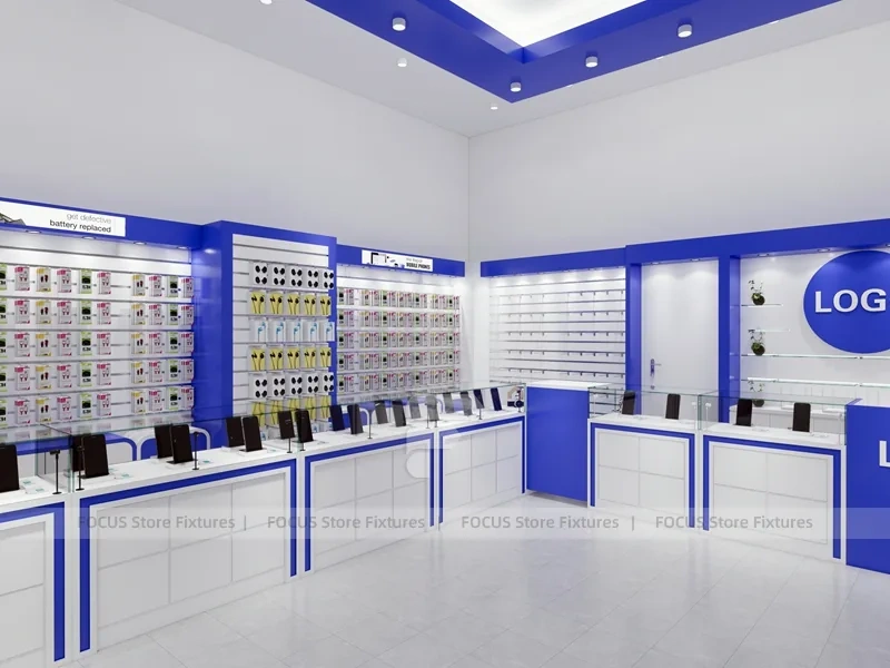 Blue White Phone Accessories Wall Store