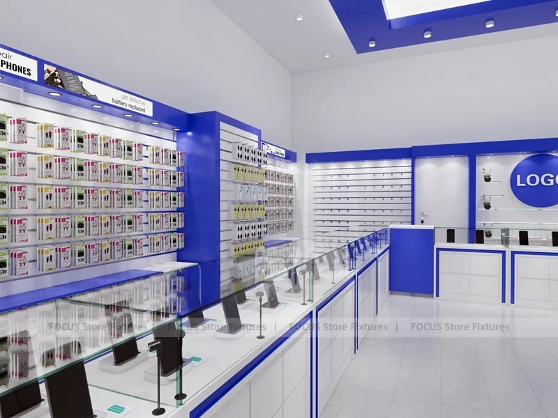 Blue White Phone Accessories Wall Store