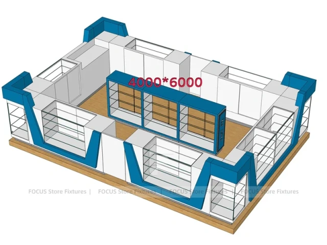 Blue White Phone Good Store 3D Layout