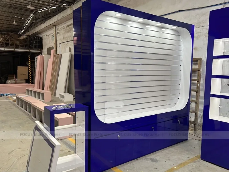 Blue White Rounded Mobile Phone Slatwall Display