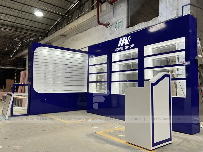 Blue White Rounded Mobile Phone Slatwall Display