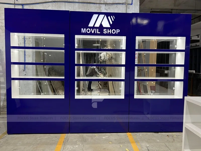 Blue White Rounded Mobile Phone Slatwall Display
