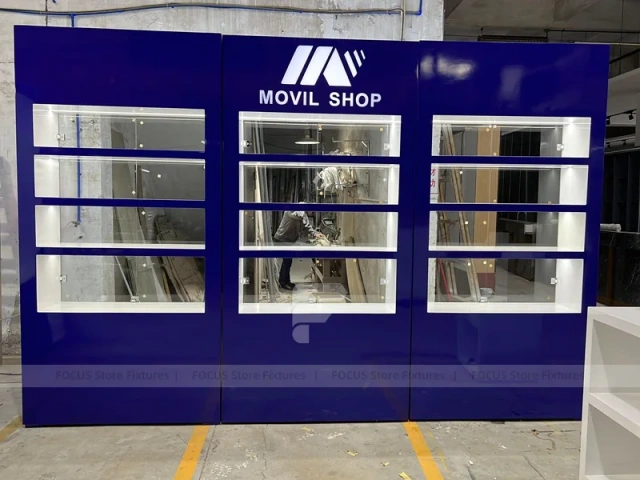 Blue White Rounded Mobile Phone Slatwall Display