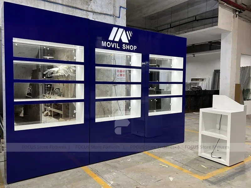 Blue White Rounded Mobile Phone Slatwall Display