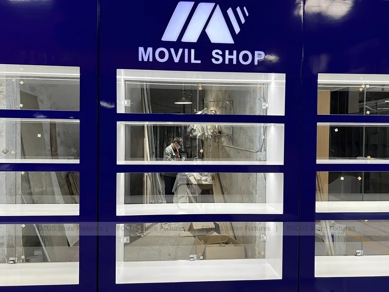 Blue White Rounded Mobile Phone Slatwall Display