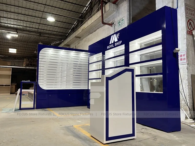 Blue White Rounded Mobile Phone Slatwall Display