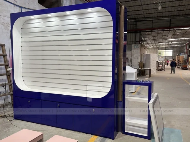 Blue White Rounded Mobile Phone Slatwall Display