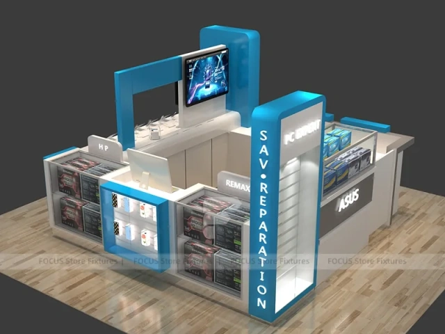 Blue White Save Repair Mobile Kiosk Design