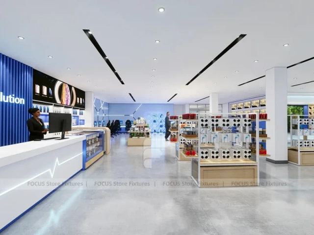 Blue Wood Mobile Accessories Store Interior