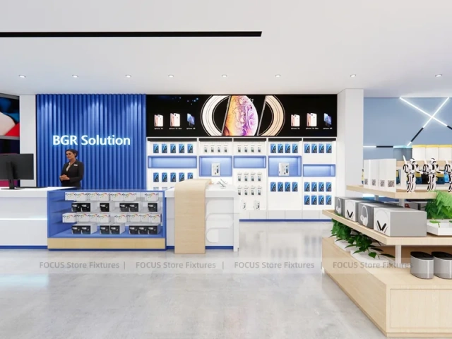 Blue Wood Mobile Accessories Store Interior
