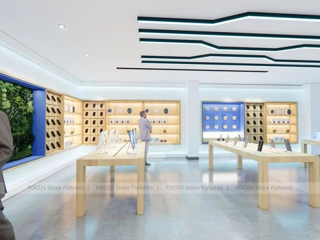 Blue Wood Mobile Accessories Store Interior