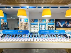 Blue Yellow Mobile Phone Store Counter