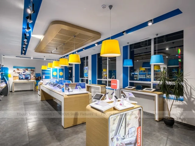 Blue Yellow Mobile Phone Store Counter