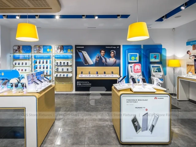 Blue Yellow Mobile Phone Store Counter