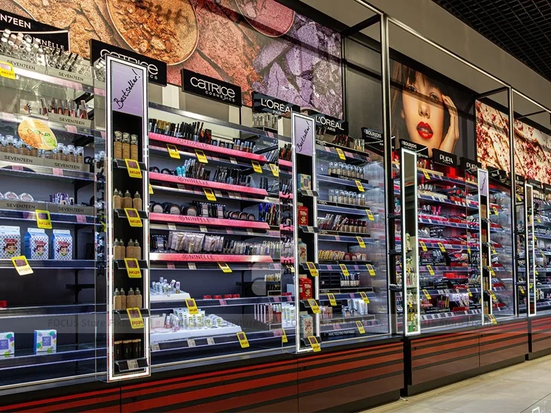 Bright Perfume Wall Display Store with LED Shelving