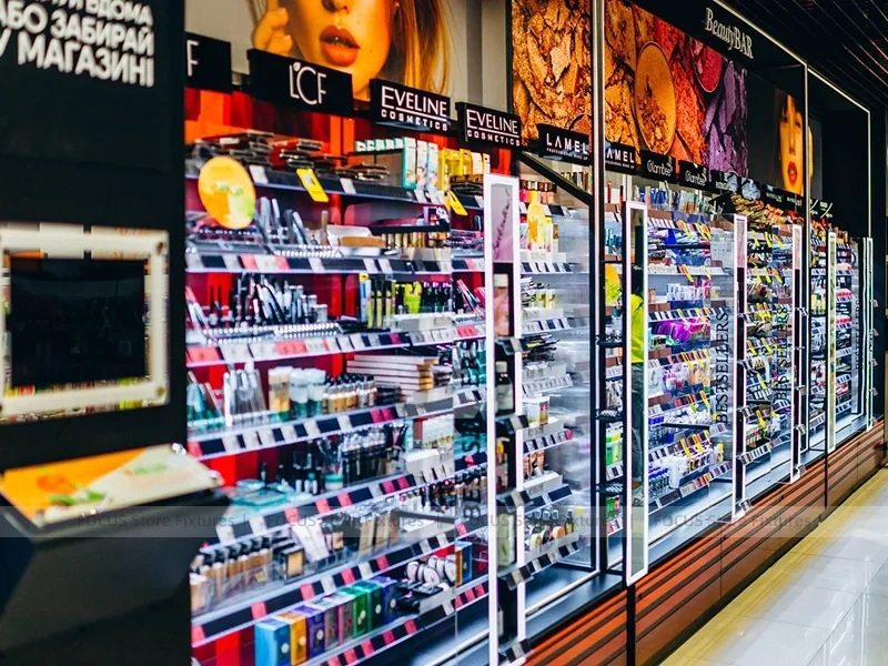 Bright Perfume Wall Display Store with LED Shelving