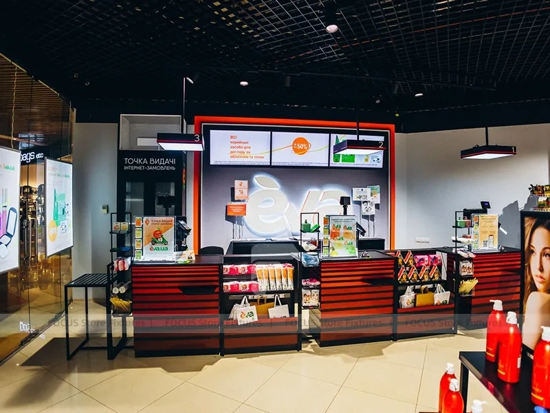 Bright Perfume Wall Display Store with LED Shelving