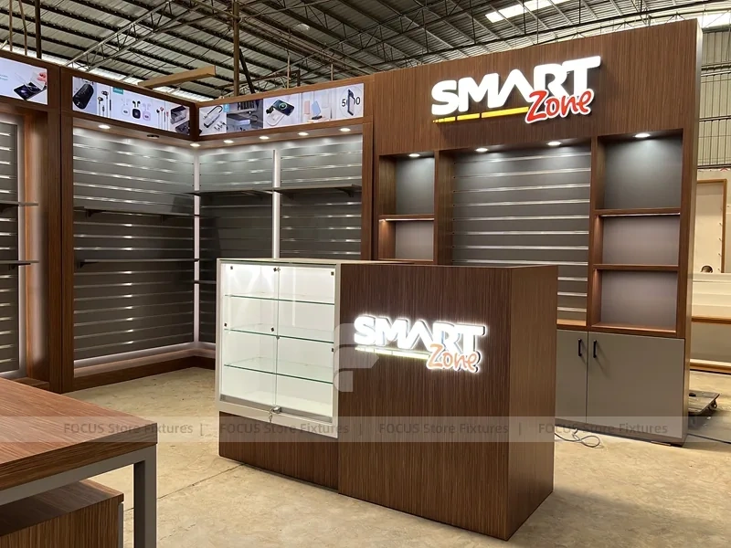 Brown Smart Mobile Phone Store Fixture