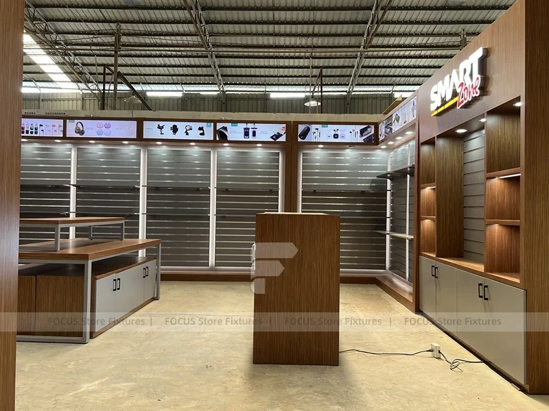 Brown Smart Mobile Phone Store Fixture