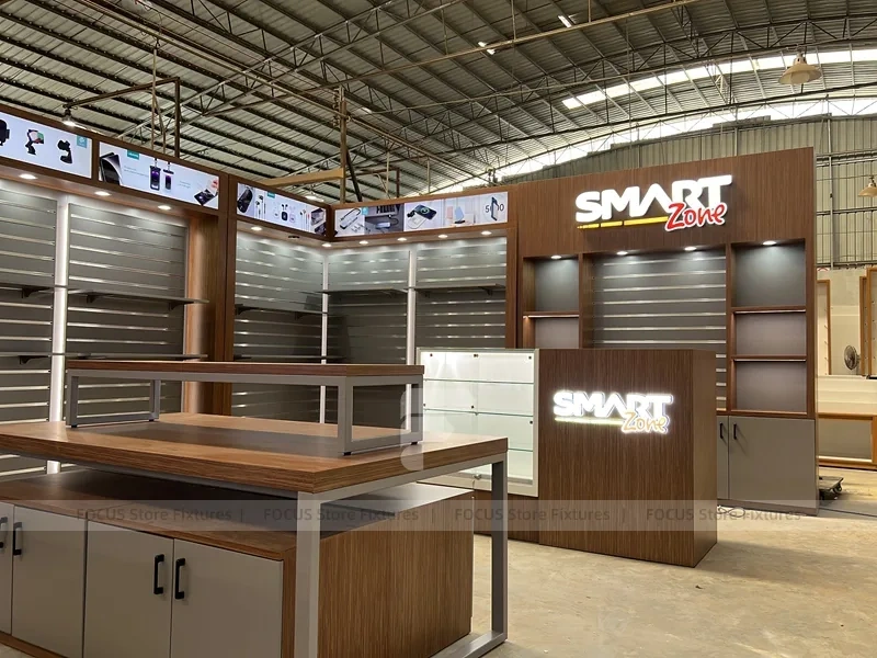 Brown Smart Mobile Phone Store Fixture