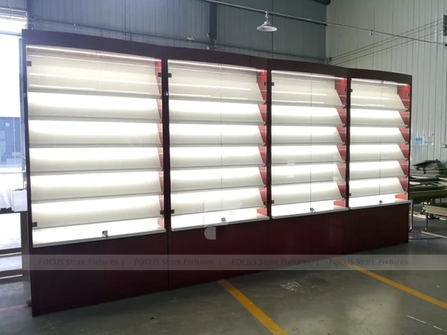 Burgundy Backlit Slatwall Phone Display Wall