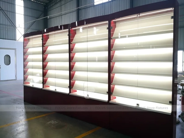 Burgundy Backlit Slatwall Phone Display Wall