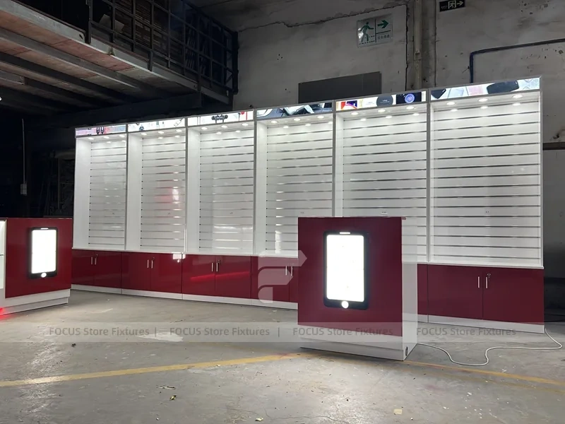 Burgundy White Mobile Phone Store Wall Fixture
