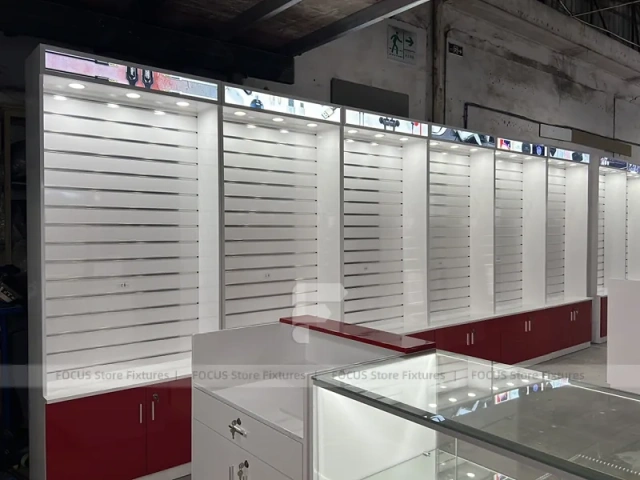 Burgundy White Mobile Phone Store Wall Fixture